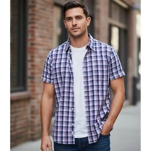 Robert Graham Plaid Check Button Up Shirt Mens M Tailored Fit Casual Preppy Work